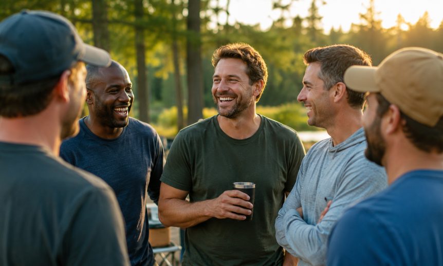 Adult males making friends.